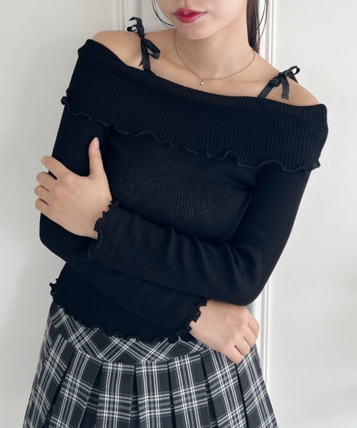 オフショルダー リボン付き トップス Loueme tシャツ リボンオフショルダートップス レディース : ZOZOTOWN