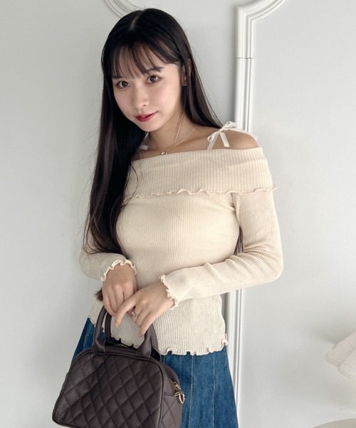 Loueme tシャツ リボンオフショルダートップス レディース : ZOZOTOWN
