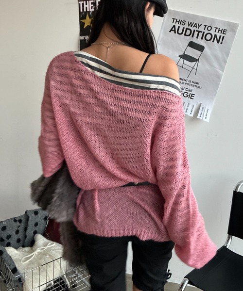 SHAGGIE（シャギー） ニット セーター スター柄シアールーズオフショル