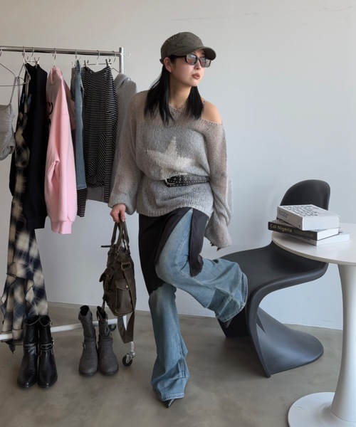 SHAGGIE ニット セーター スター柄シアールーズオフショル