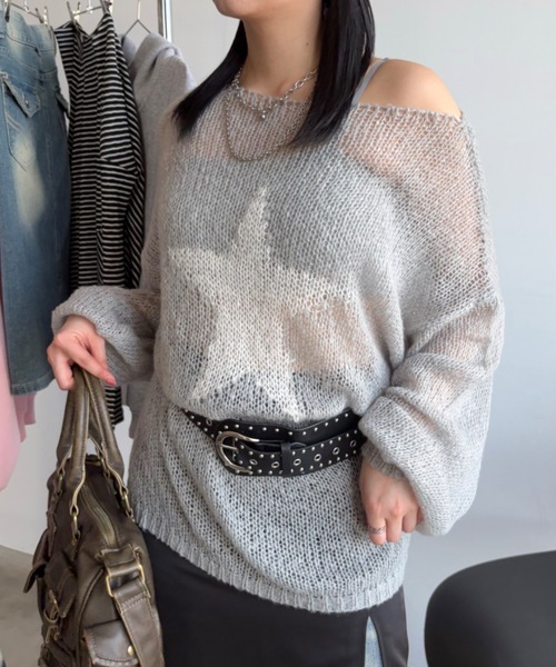 SHAGGIE ニット セーター スター柄シアールーズオフショル
