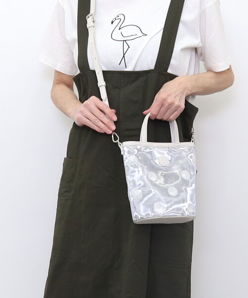ドット柄刺繍収納バッグ グレー COOCO（クーコ） ショルダーバッグ バッグ SMILEY ドット