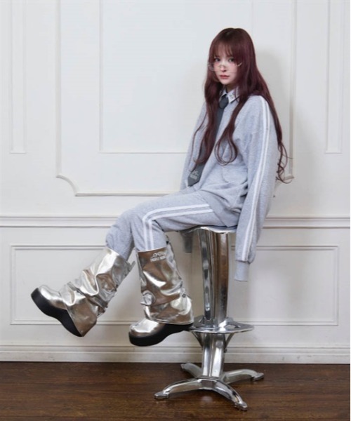 メタリック　シルバー ロングブーツ FBギャザーロングブーツ | Fickle Bebe