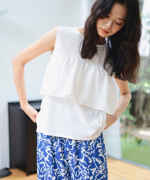 tシャツ 異素材 フリル トップス レディース