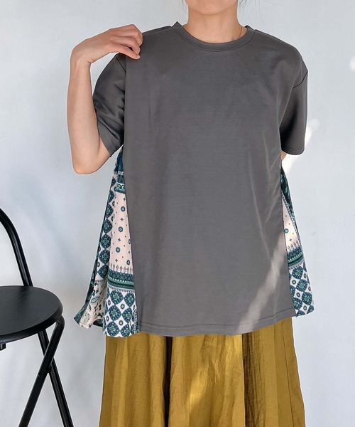 tシャツ 異素材ツイストディテールプルオーバー レディース AS KNOW tシャツ ○接触冷感 カノコ切り替え異素材半袖プル