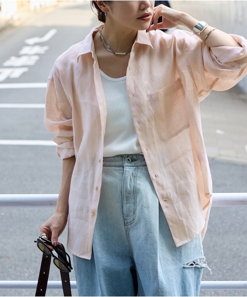 美品♪ジャーナルスタンダード リネンレギュラーカラーシャツ ピンク ゆったり JOURNAL STANDARD ブラウス シャツ 「追加2」リネンレギュラー