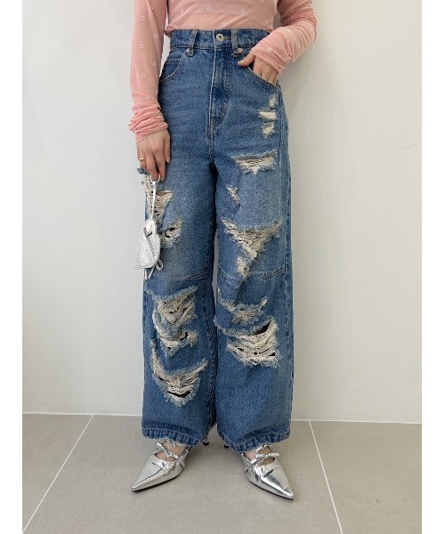 LILY BROWN 「LILY BROWN」 ダメージ加工デニムパンツ 0