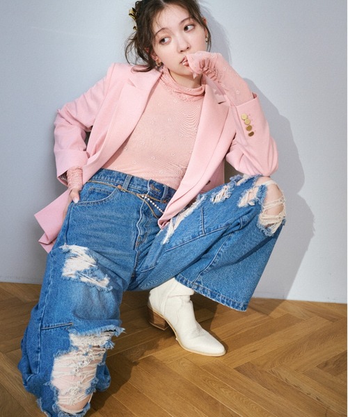 Lily Brown デニム　ダメージ　可愛い LILY BROWN 「LILY BROWN」 ダメージ加工デニムパンツ 0