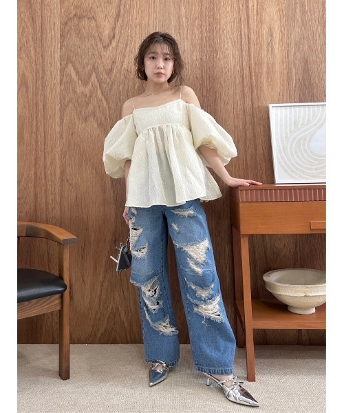 LILY BROWN 「LILY BROWN」 ダメージ加工デニムパンツ 0