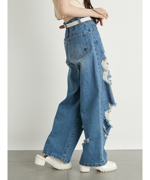 LILY BROWN 「LILY BROWN」 ダメージ加工デニムパンツ 0