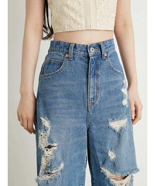 LILY BROWN 「LILY BROWN」 ダメージ加工デニムパンツ 0