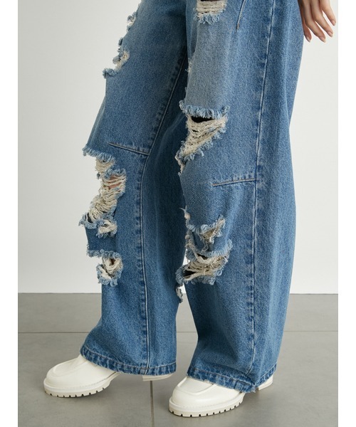 Lily Brown デニム　ダメージ　可愛い LILY BROWN 「LILY BROWN」 ダメージ加工デニムパンツ 0