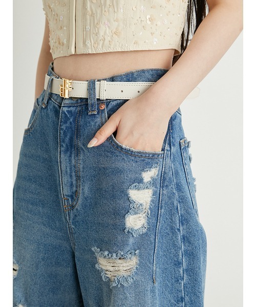 LILY BROWN 「LILY BROWN」 ダメージ加工デニムパンツ 0