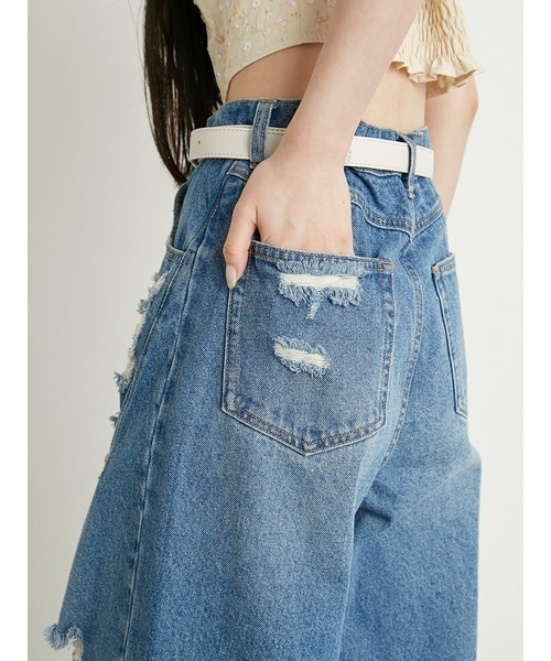 Lily Brown デニム　ダメージ　可愛い LILY BROWN 「LILY BROWN」 ダメージ加工デニムパンツ 0
