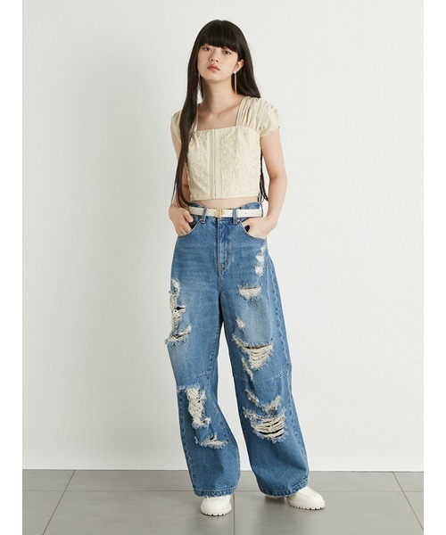 LILY BROWN 「LILY BROWN」 ダメージ加工デニムパンツ 0