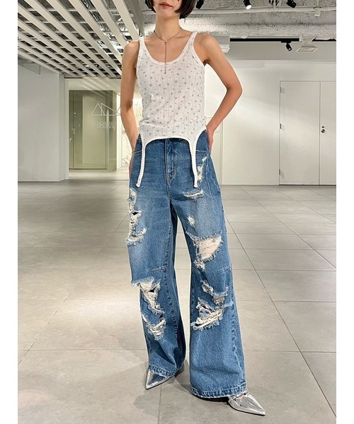LILY BROWN 「LILY BROWN」 ダメージ加工デニムパンツ 0