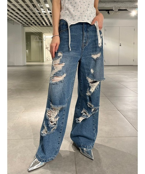 LILY BROWN 「LILY BROWN」 ダメージ加工デニムパンツ 0