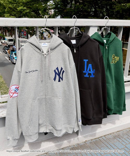 MLB 「MLB」 ジップアップパーカー L ライトグレー メンズ