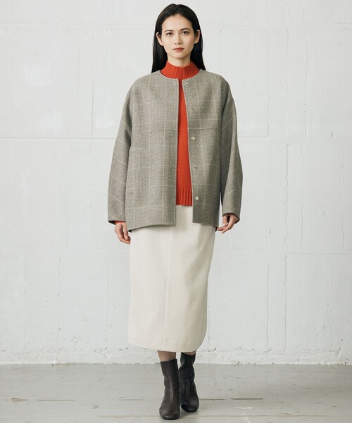 自由区（ジユウク） ノーカラーコート コート ウールリバーチェック柄