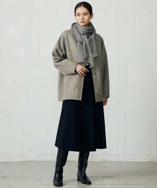 自由区（ジユウク） ノーカラーコート コート ウールリバーチェック柄