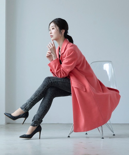 ピンクコート　ウール混ロング丈チェスターコート sankyo shokai コート チェスターコート ウール混 ロング ピンク