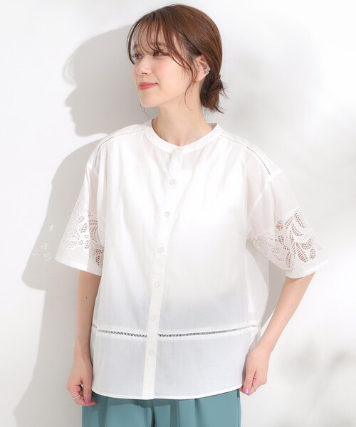 SHOO・LA・RUE ブラウス シャツ 「S-LL/6分袖」インせず抜け感