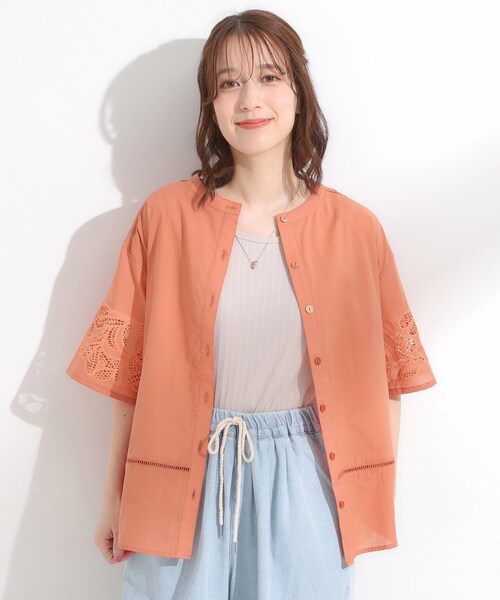 SHOO・LA・RUE ブラウス シャツ 「S-LL/6分袖」レースデザインで