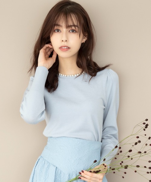 「MISCH MASCH」 長袖ニット フリ- ライトブルー レディース_画像3