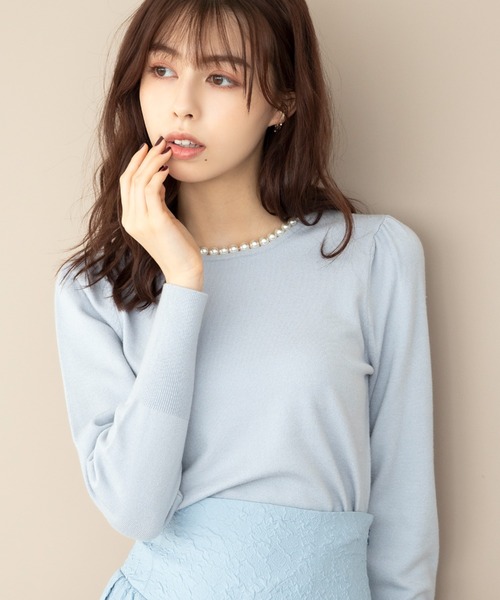 「MISCH MASCH」 長袖ニット フリ- ライトブルー レディース_画像5