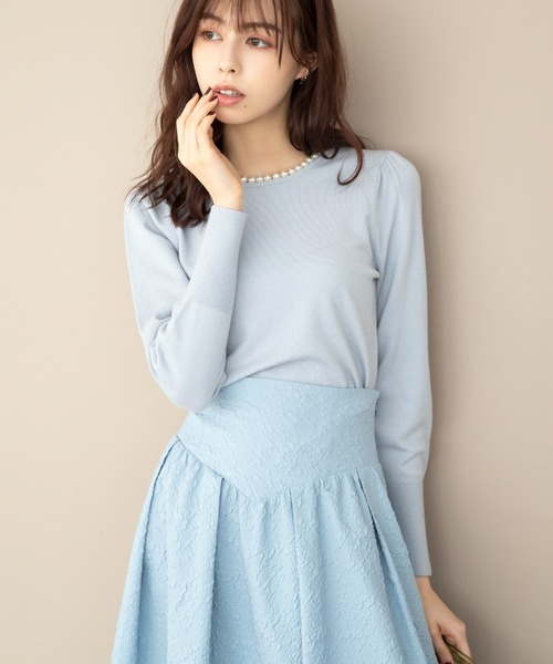 「MISCH MASCH」 長袖ニット フリ- ライトブルー レディース_画像6