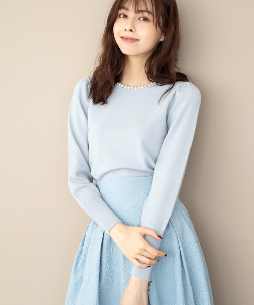 「MISCH MASCH」 長袖ニット フリ- ライトブルー レディース_画像7