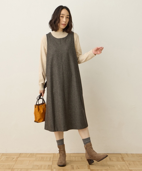 FOXEY NEW YORK パフスリーブ 背面切替え ワンピース ハンガー付き DECOY SINCE 1981 ワンピース 裏起毛ジャンスカワンピース「右脇