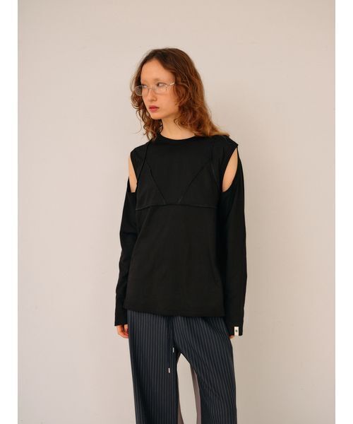 null.（ヌル） tシャツ ビスチェオープンショルダーロングTシャツ
