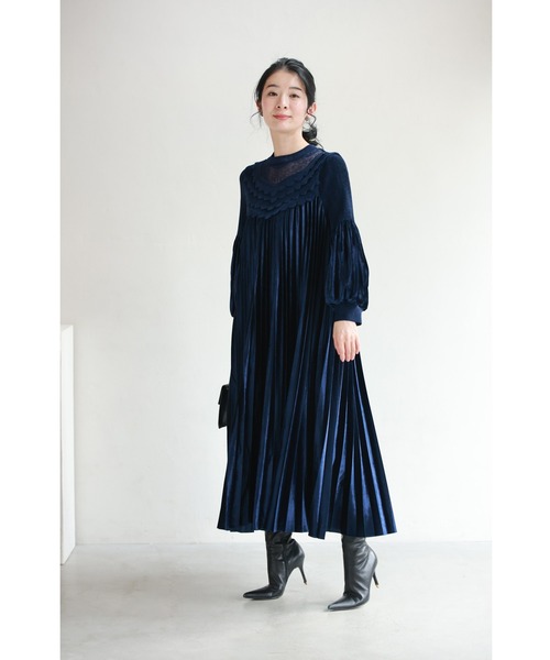 【美品】プリーツプリーズ 21SS ベルト ロングワンピース Aライン 青 3 美品】プリーツプリーズ 21SS ベルト ロングワンピース Aライン 青 3