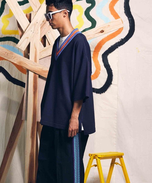 「MAISON SPECIAL」 半袖ニット 2 ブルー メンズの画像