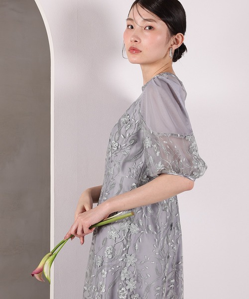Kana ドレス 刺繍レース ウェーブデザイン チュールバルーンスリーブ A