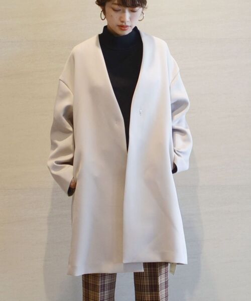 「SHIPS」 ノーカラーコート 36 ナチュラル レディース_画像4