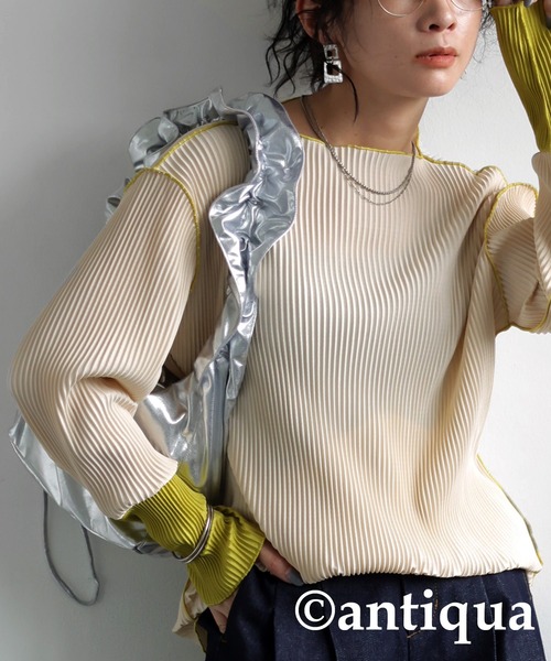 「antiqua」 長袖カットソー ONESIZE ベージュ レディース_画像3