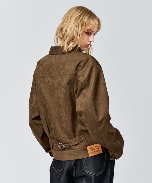 【人気】アダムエロぺ ゴートスキン　スウェード トラッカージャケット ブラウン WETTEMPT ブルゾン アウター FAUX SUEDE TRUCKER JACKET / フェイク