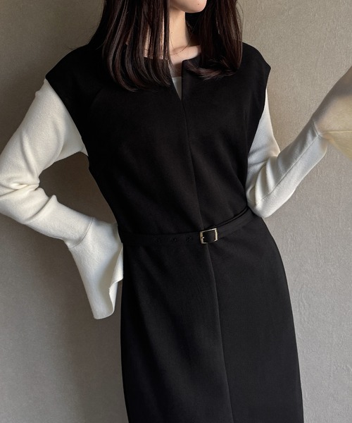 「junoah」 サロペットスカート MEDIUM チャコール レディース_画像2