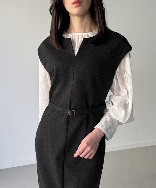 「junoah」 サロペットスカート MEDIUM チャコール レディース_画像9