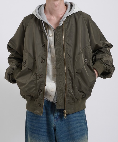 Perushu ブルゾン アウター L2B double zip up button flight jacket