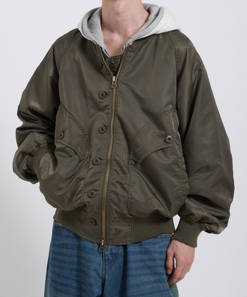 Perushu ブルゾン アウター L2B double zip up button flight jacket