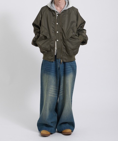 Perushu ブルゾン アウター L2B double zip up button flight jacket