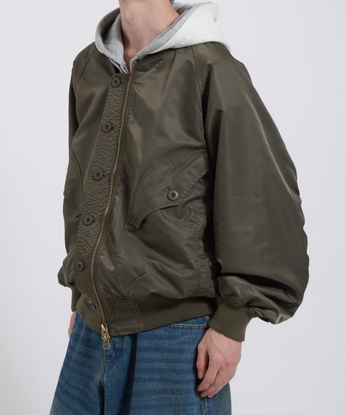 Perushu ブルゾン アウター L2B double zip up button flight jacket