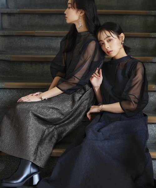 「RUIRUE BOUTIQUE」 7分袖ワンピース LL ネイビー レディースの画像