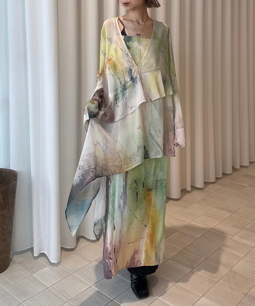 Ameri（アメリ） ドレス PAINTED TEXTURE ART LAYERED DRESS