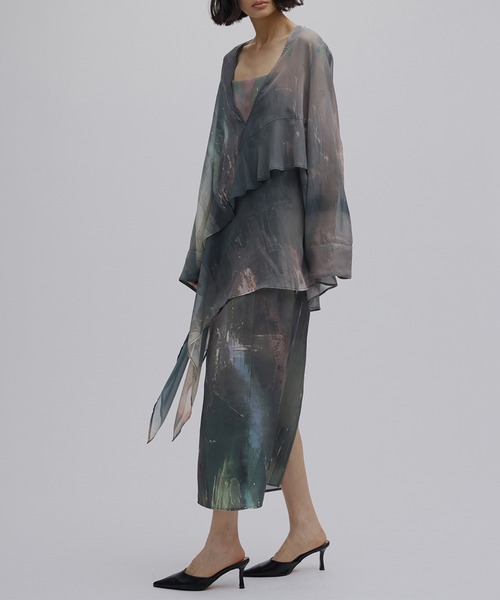 Ameri（アメリ） ドレス PAINTED TEXTURE ART LAYERED DRESS