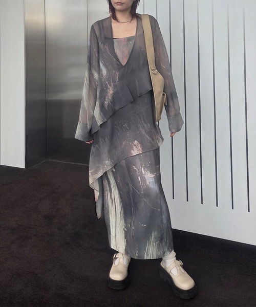 Ameri（アメリ） ドレス PAINTED TEXTURE ART LAYERED DRESS