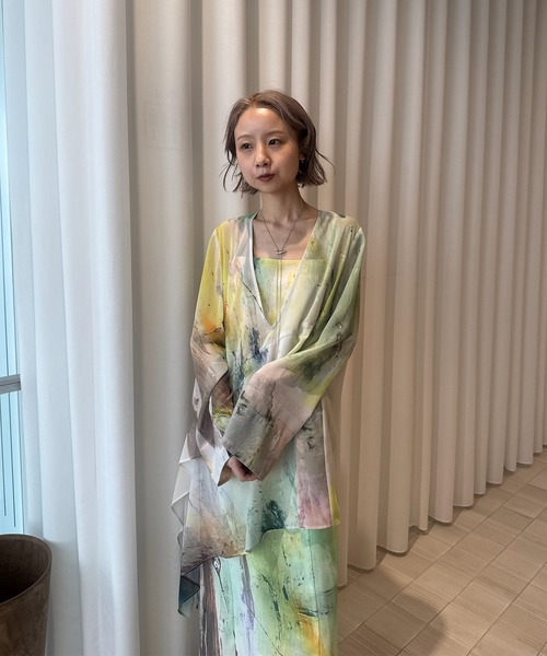 Ameri（アメリ） ドレス PAINTED TEXTURE ART LAYERED DRESS